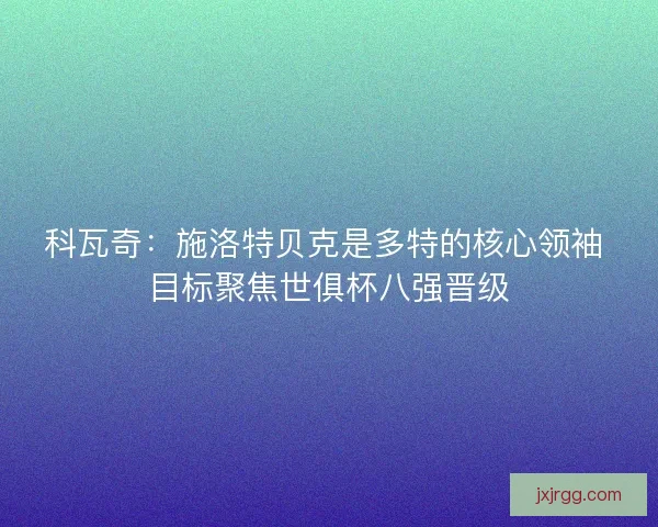 科瓦奇：施洛特贝克是多特的核心领袖 目标聚焦世俱杯八强晋级